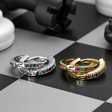 MEIYU Tiny Huggie Hoop Earrings Small Rainbow CZ Multicolored Dainty Hoops Gold Plated