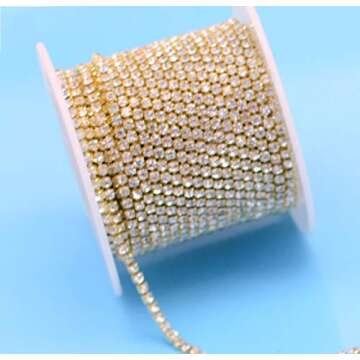 11 Yards 2mm Gold Crystal Rhinestone Close Chain Single Row Trimming Claw Chain Jewelry Crafts DIY (Gold)