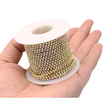 11 Yards 2mm Gold Crystal Rhinestone Close Chain Single Row Trimming Claw Chain Jewelry Crafts DIY (Gold)