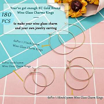 180Pcs Plated Wine Glass Beading Rings,Beading Hoop Rings Ear Wines Earring Hoops for Jewelry Making...