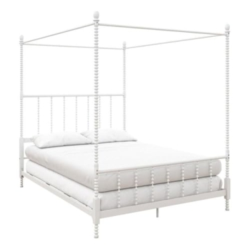 Pemberly Row Parisian Style Design Metal Canopy Bed in Full Size Frame in White