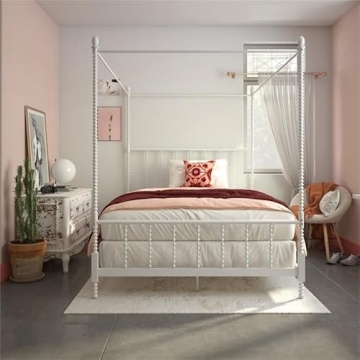 Pemberly Row Parisian Style Metal Canopy Bed Frame in White