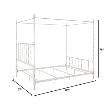 Pemberly Row Parisian Style Metal Canopy Bed Frame in White