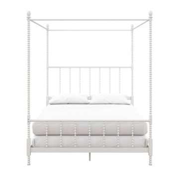 Pemberly Row Parisian Style Metal Canopy Bed Frame in White