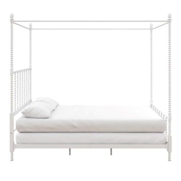 Pemberly Row Parisian Style Metal Canopy Bed Frame in White
