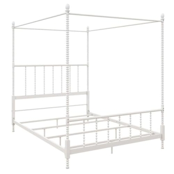 Pemberly Row Parisian Style Metal Canopy Bed Frame in White