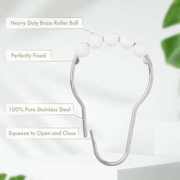 Amazer Shower Curtain Hooks Rings, Decorative Shower Curtain Hooks Rust Proof Stainless Steel Shower Curtain Rings, Shower Rings for Curtain Bathroom Shower Rods Set of 12