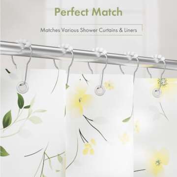 Amazer Shower Curtain Hooks Rings, Decorative Shower Curtain Hooks Rust Proof Stainless Steel Shower Curtain Rings, Shower Rings for Curtain Bathroom Shower Rods Set of 12