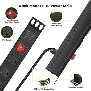 QBA 8 Outlet Rack Mount Power Strip Surge Protector