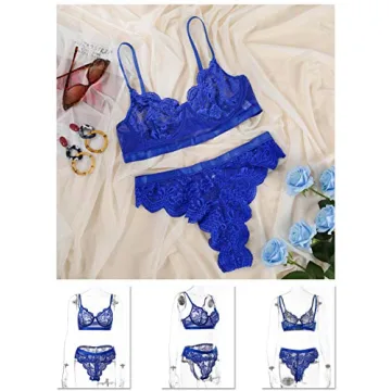 Kaei&Shi Sexy Lingerie for Women,Two Piece Lace Lingerie Set,Underwire Bra and Panty Set Valentine Blue Medium
