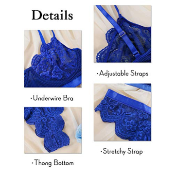 Kaei&Shi Sexy Lingerie for Women,Two Piece Lace Lingerie Set,Underwire Bra and Panty Set Valentine Blue Medium