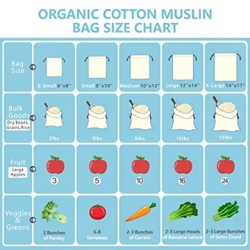 Durable Eco-Friendly Muslin Produce Bags - 8-Pack
