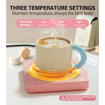 JOWHOL Pink Mug Warmer with Wireless Charger for Workspace