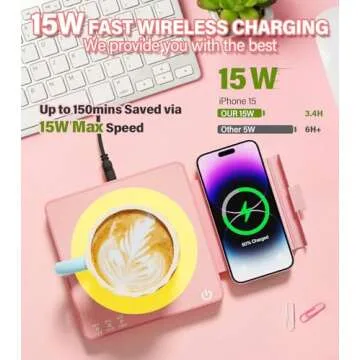 JOWHOL Pink Mug Warmer with Wireless Charger for Workspace