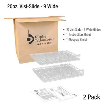 Visi-Slide 20oz Soda Beverage Dispenser - Gravity Fed Glide for Angled Shelves for Coolers, Commercial Refrigerators, Cold Vaults (Pack of 2) Drink Dispenser and Organizer for Cans, Bottles and More
