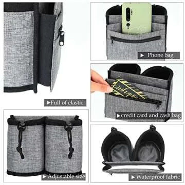 Luggage Cup Holder Travel Essentials Cup Holder, Hands-Free Drink Holder with 2 Coffee Mugs Tightening Drawstring, Accessory for Flying & Travelers - Travel Luggage Accessories by YSCEN (Grey)