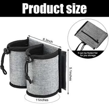 Luggage Cup Holder Travel Essentials Cup Holder, Hands-Free Drink Holder with 2 Coffee Mugs Tightening Drawstring, Accessory for Flying & Travelers - Travel Luggage Accessories by YSCEN (Grey)