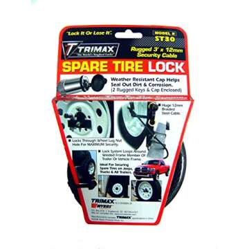Trimax ST30 - Trimaflex Spare Tire Cable Lock (Round Key) for Boat Trailers, Motor Homes, Trucks, Jeeps, Vans, More - 36" x 12mm - Black/Chrome