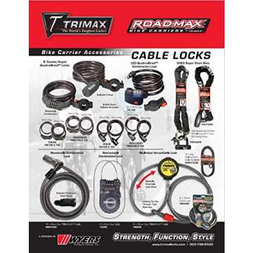 Trimax ST30 - Trimaflex Spare Tire Cable Lock (Round Key) for Boat Trailers, Motor Homes, Trucks, Jeeps, Vans, More - 36" x 12mm - Black/Chrome