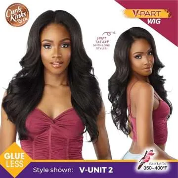 Sensationnel Curls kinksandco vpart wig - unit 2 narrow part glueless natural kinkytexture edged hairline for natural 3c to 4c hair textures (1B OFFBLACK)