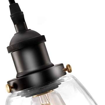 GLADFRESIT Kitchen Pendant Lighting for Island, Industrial Edison Hanging Light with Clear Glass, Adjustable Nylon Core Ceramic Holder Lighting Fixture Indoor for Dining Room (Bulb Not Included)