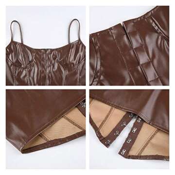 Meihuida Women Leather Corset Top Y2k Brown S
