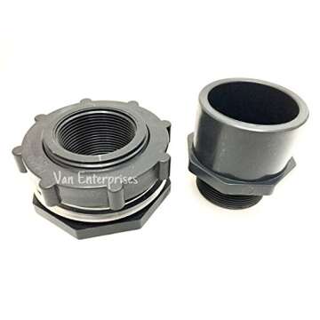 Van Enterprises 1.5" Bulkhead Tank Fitting Adapter with 1.5" SCHEDULE 80 Male Adapter Kit for Rain Barrels, Aquariums, Water Tanks, Ponds