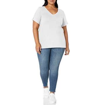 Amazon Essentials Women's Short-Sleeve V-Neck T-Shirt (Available in Plus Size), White, 3X
