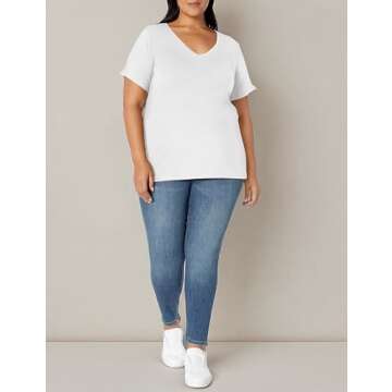 Amazon Essentials Women's Short-Sleeve V-Neck T-Shirt (Available in Plus Size), White, 3X