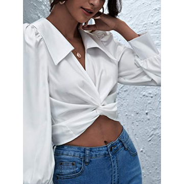 Stylish Twist Front Puff Sleeve Crop Top for Women