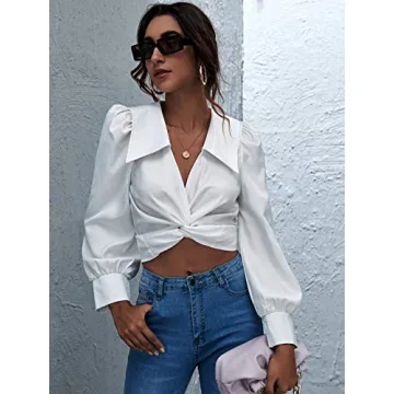 Stylish Twist Front Puff Sleeve Crop Top for Women