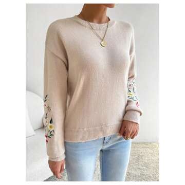 SOLY HUX Floral Embroidery Knit Sweater for Women