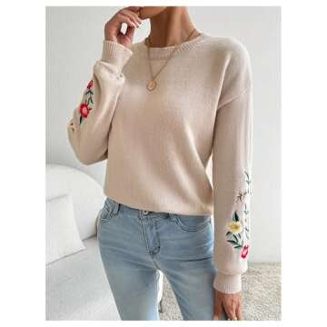 SOLY HUX Floral Embroidery Knit Sweater for Women
