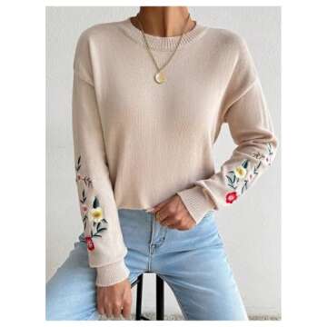 SOLY HUX Floral Embroidery Knit Sweater for Women