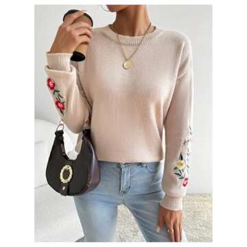 SOLY HUX Floral Embroidery Knit Sweater for Women