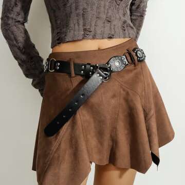 HIQUACC Vintage Rivet Leather Western Belts for Women