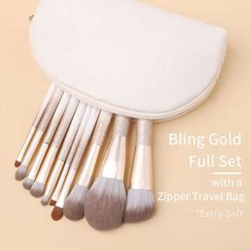 ENZO KEN Natural Hair Makeup Brush Set Professional, Fox Hair Makeup Brushes Set with Case, Glitter ...