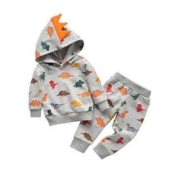 Toddler Infant Baby Boy Clothes Colored Dinosaurs Long Sleeve Hoodie Tops Sweatsuit Pants Outfit Set...