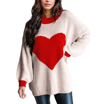 Valentine Sweater for Women Gifts for Her Batwing Sleeve Crewneck Cute Heart Oversized Sweater Women...
