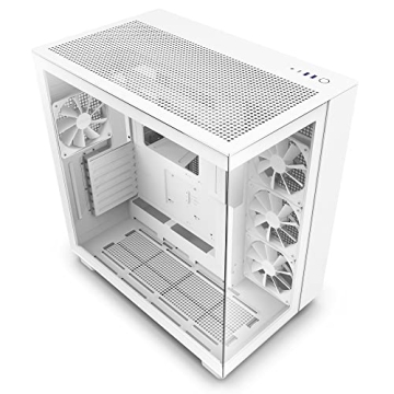 NZXT H9 Flow Dual-Chamber ATX Mid-Tower PC Gaming Case – High-Airflow Perforated Top Panel – Tem...