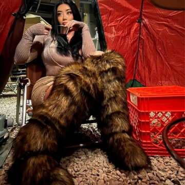 Valpeak Womens Faux Fur Boot Winter Fluffy Long Furry Boots for Girls Outdoor Fuzzy Knee-High Boots(Brown,7)