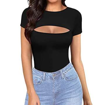 MANGOPOP Women's Stylish Cutout Front Bodysuit - Perfect for All Occasions!