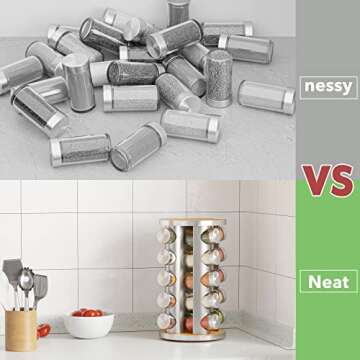 Revolving Spice Rack with 20 Jars and 386 Labels