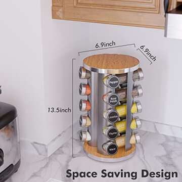 Revolving Spice Rack with 20 Jars and 386 Labels