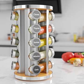Revolving Spice Rack with 20 Jars and 386 Labels