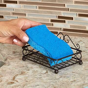 Home Basics Sponge Holder for Sink (Bronze) Scroll Design Kitchen Sponge Holder | with Open Structur...