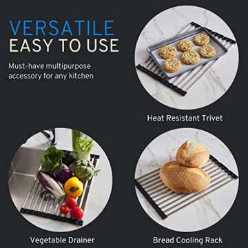 Over The Sink Dish Drying Rack, 2pc Set, With Foldable Roll Up Dish Drying Rack & Compact Plate Hold...