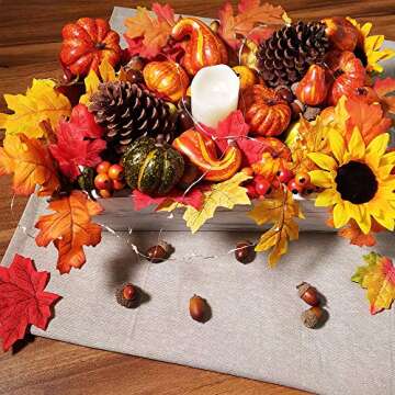 Winlyn 110 Pcs Artificial Autumn Gourds, Mini Pumpkins, Pine Cones, Leaves, Acorns and Berries Fall ...