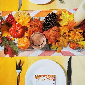 Winlyn 110 Pcs Artificial Autumn Gourds, Mini Pumpkins, Pine Cones, Leaves, Acorns and Berries Fall Decorating Kit Thanksgiving Halloween Party Decor