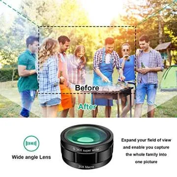 Phone Camera Lens Kit, 9 in 1 Zoom Universal Telephoto Lens+198° Fisheye lens + 0.36 Super Wide Angle Lens + 0.63X Wide Lens +20X Macro Lens + 15X Macro Lens + CPL + Kaleidoscope Lens + Starburst Lens